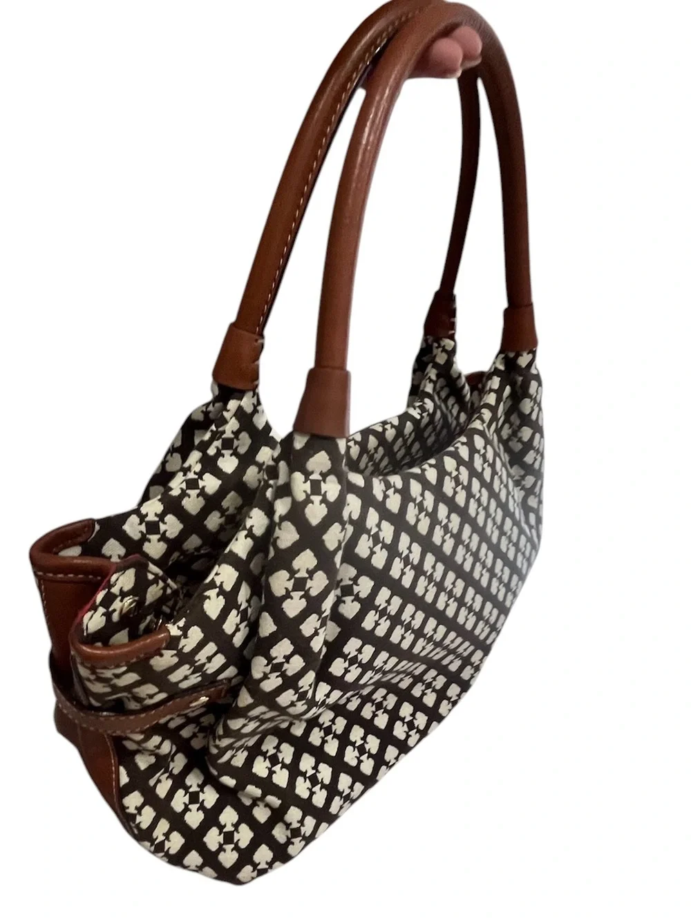Kate Spade Brown Cream Spade Print Canvas Satchel Handbag